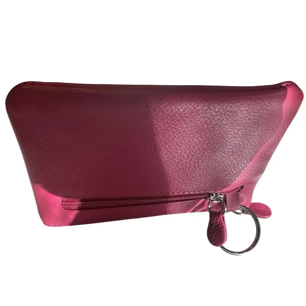 Leather Coin Holder Pouch with Key Ring in Barbiecore Pink, New without Tag